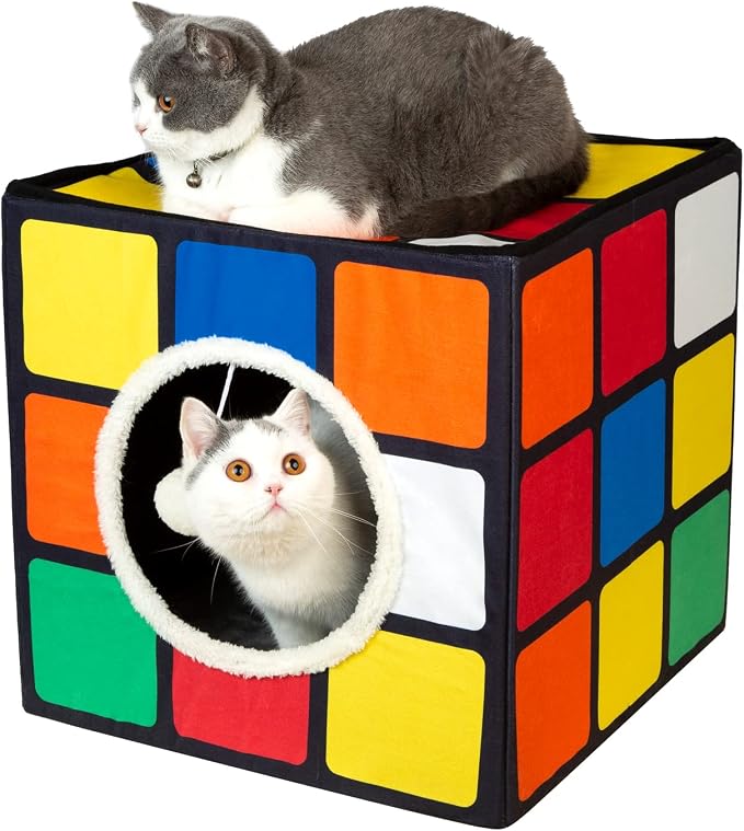 LUCKITTY Cat Condo House with Reversible Cushions and Fluffy Ball Hanging by MAKEPETLUCKY-WelcometoCatTunnelClub