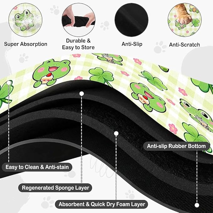 Dog Food Mat for Pet Cat Food Mat, Cute Frog Absorbent Quick Dry Dog Bowl Mats - Image 4