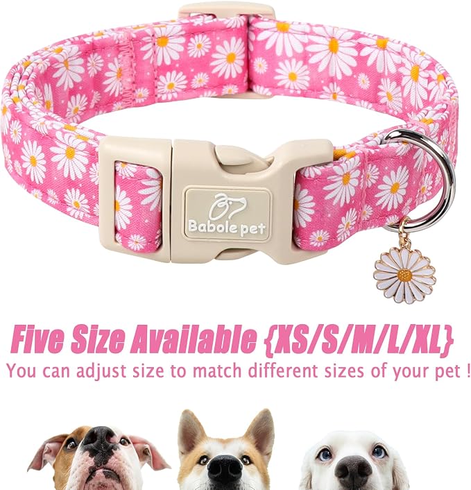 Summer Daisy Dog Collar, Cute Floral Adjustable Pink Dog Collars - Image 6