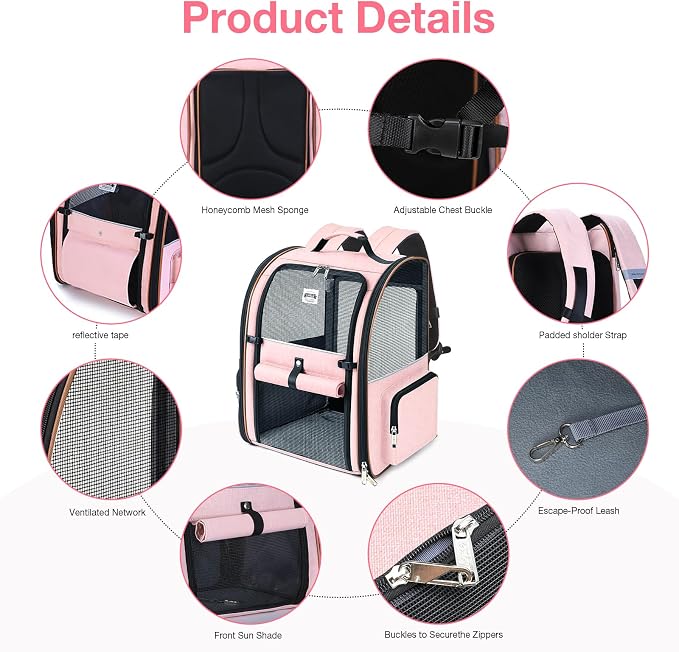 Lekebobor Large Cat Backpack Carrier Expandable Foldable Pet Carrier Backpack - Image 8