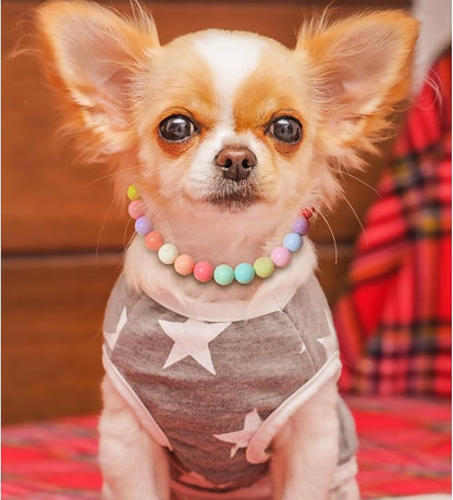 Hosiwei Dog and Cat Rainbow Beads Collar Necklace, Faux Pearls Necklace Pet - Image 2