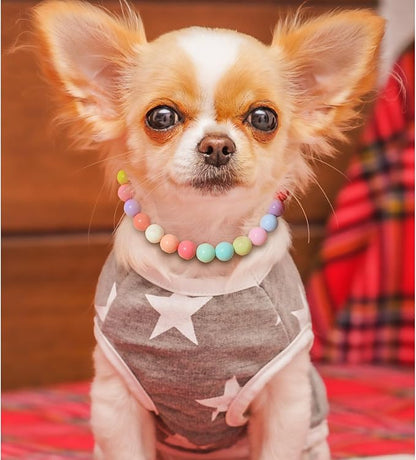 Hosiwei Dog and Cat Rainbow Beads Collar Necklace, Faux Pearls Necklace Pet - Image 4