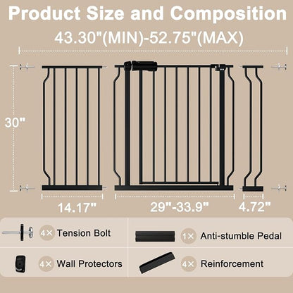WAOWAO Baby Gate 43.3-52.75" Extra Wide Pressure Mounted Walk Through Swing - Image 2