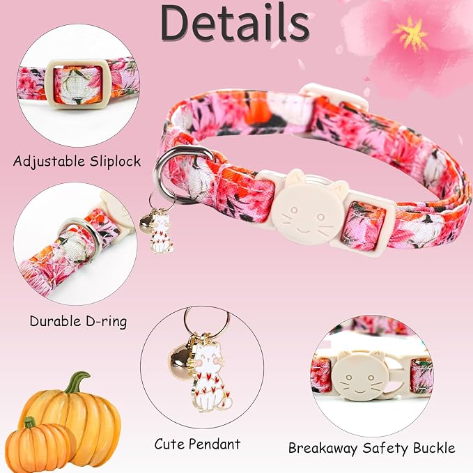 Fall Cat Collar-2 Pack Holiday Cat Collars Pumpkin Print Breakaway - Image 2