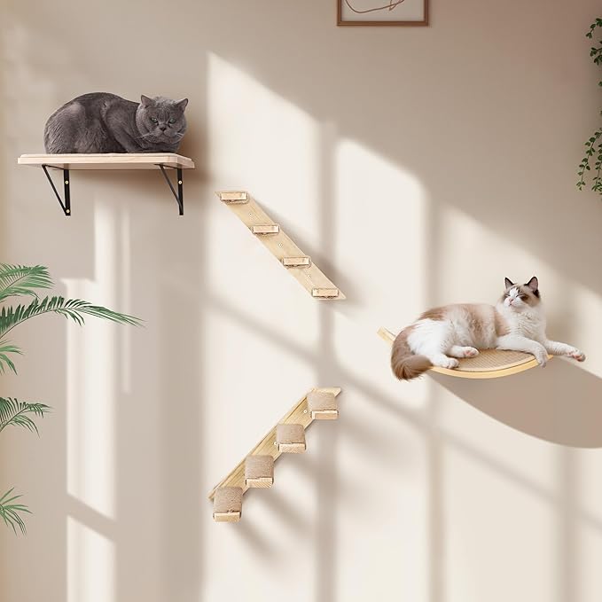 Wood Cat Wall Bed with Sisal Mat – Curved Cats Shelf - Image 8