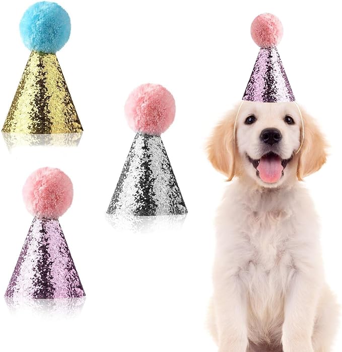 3pcs Dog Birthday Hat for Pets Party Decoration Supplies， Cat Kitten Headband by JIAKAI
