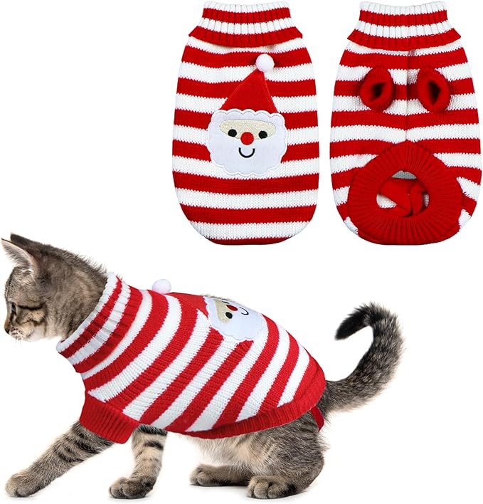 Cat Christmas Sweater Pet Winter Warm Coat Pajamas Christmas Santa Knitwear Cat by GOYOSWA