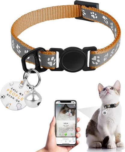 Cat Collar Breakaway with QR Code Name Tag, Reflective Kitten Collars with Bell by FURRIGO