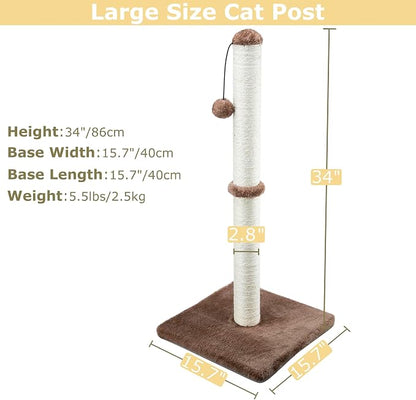 Dimaka 34" Height Tall Cat Scratching Post, Claw Scratcher - Image 2
