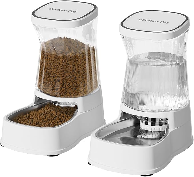 Automatic Pets Gravity Feeder and Water Dispenser Set, 1Gallon x 2 Stainless by GardnerPet