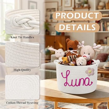 Personalized Dog Toy Storage Basket Custom Cotton Woven Bin - Image 3