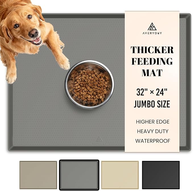 AVERYDAY 100% Waterproof Thicker Silicone Dog Food Mat, 0.63'' Raised Edge Bowl by YourAveryDay