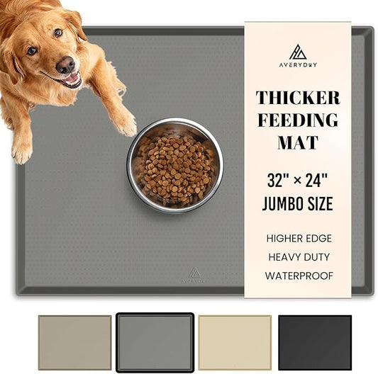 AVERYDAY 100% Waterproof Thicker Silicone Dog Food Mat, 0.63'' Raised Edge Bowl by YourAveryDay