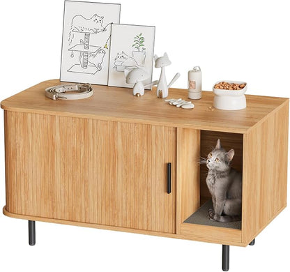 Cat Litter Box Enclosure with Cat Scratch Pad, Sliding Door, 37.4" Litter Box - Image 9