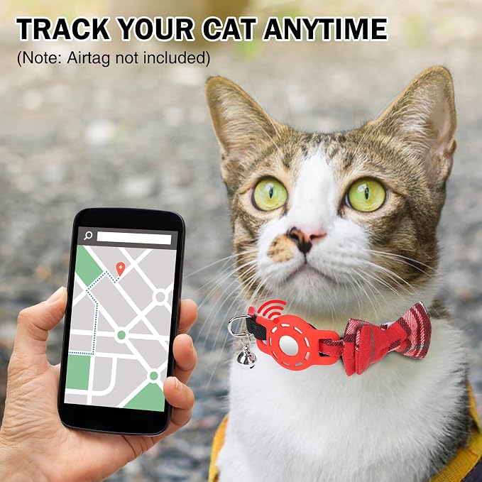 Airtag Cat Collar with Bells and Bowtie -Safety Elastic Band Kitten Collar - Image 2