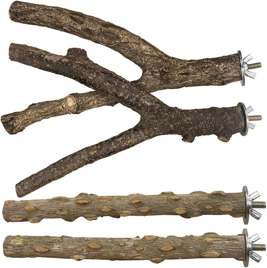 Bird Perch 4 PCS Natural Wood Stand Parakeet Toys Bird Cage Accessories by LiMio
