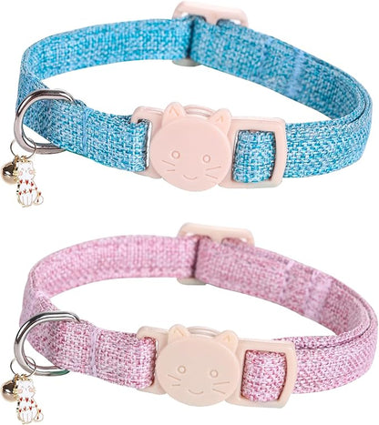 Cat Collar-2 Pack Cat Collar Blue and Pink Linnet by BoboRainbow
