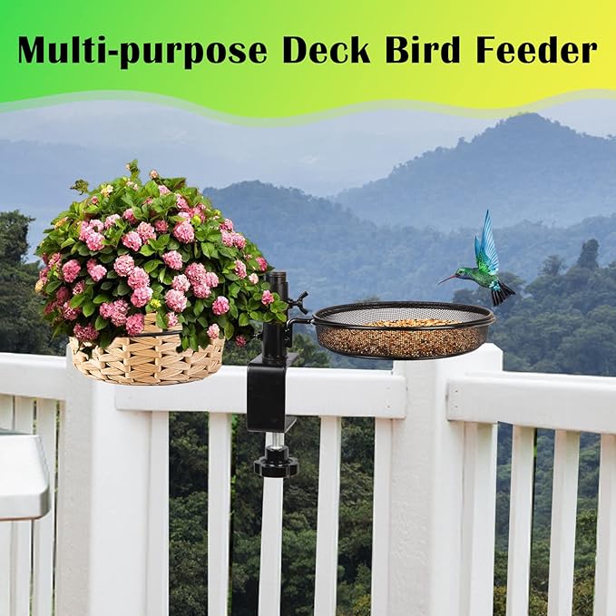 Deck Bird Feeders with Metal Mesh Tray and 2 Water Bowls - Image 4