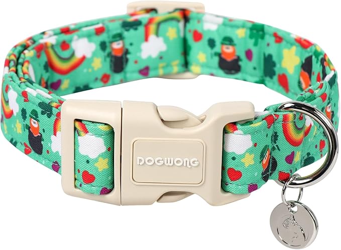 DOGWONG St. Patrick's Day Dog Collar, Lucky Clover Shamrock Green, Soft Durable by DOGWONG