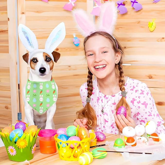 Easter Dog Bandana, 2 Pack Adjustable Holiday Party Birthday Pets Rabbit Easter - Image 2