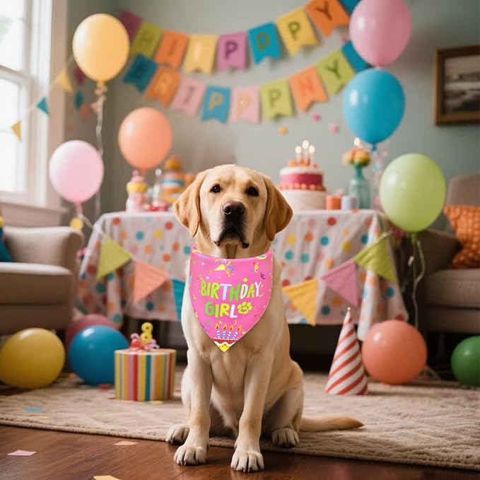 Dog Birthday Bandana Girl for Large X-Large Dogs, Reversible 2 Patterns in 1 - Image 5