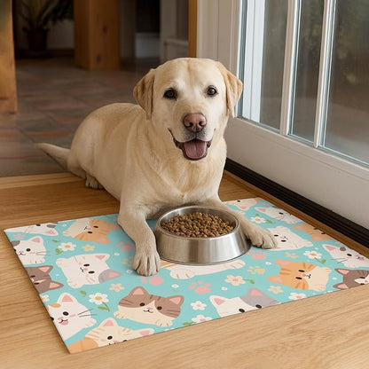 Cat Feeding Mat 24x16 inch Blue Kitten Print Pet Bowl Placemat Non Slip Floor - Image 4