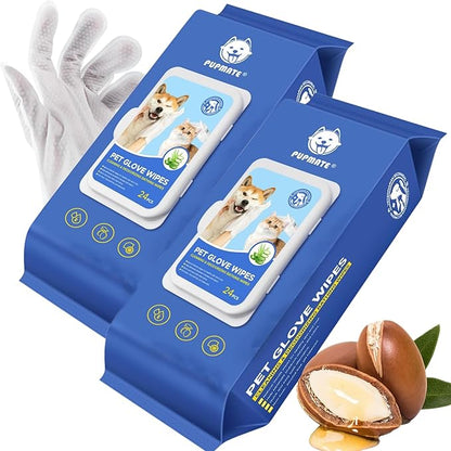 Pet Cleaning Glove Wipes for Dogs & Cats, Hypoallergenic Deodorizing Disposable by PUPMATE