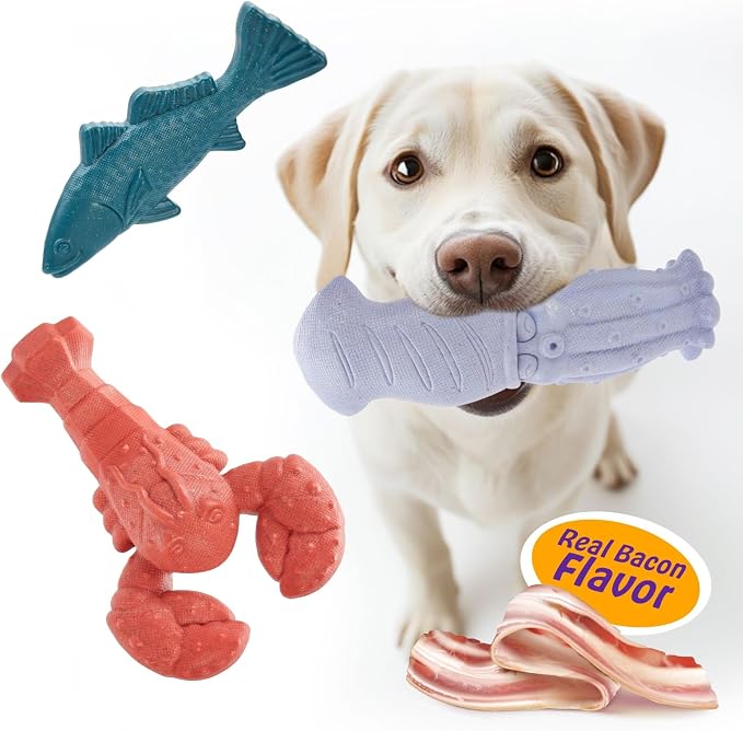 Dog Toys for Aggressive Chewers, 3 Pack Indestructible Dog Chew Toys, Super by KittyandDogFunwithKimee