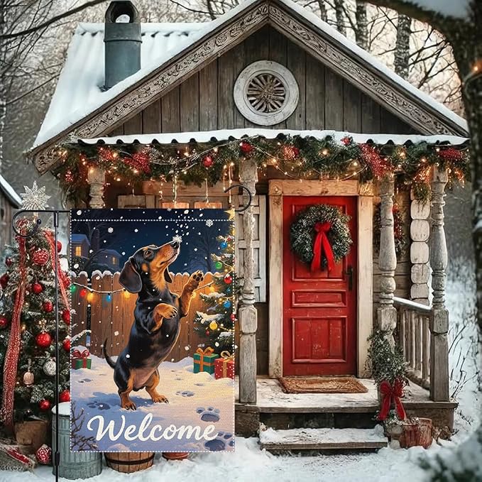 Dachshund Welcome Garden Flag 12x18 Inch Double Sided Christmas Burlap Yard - Image 4