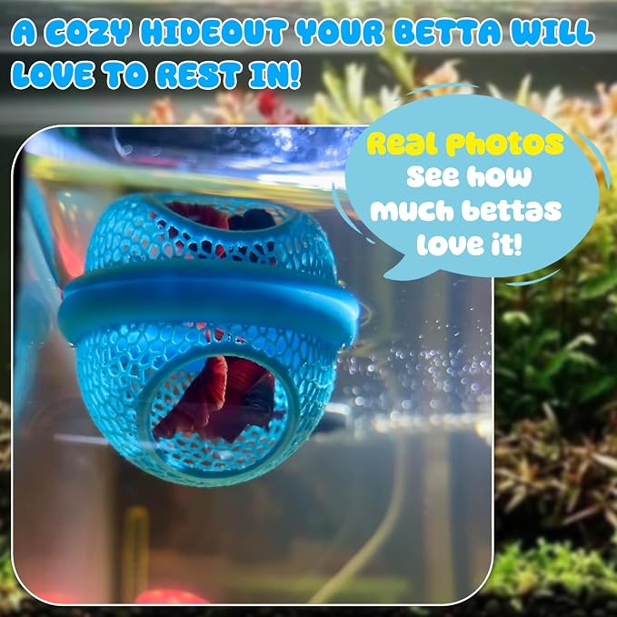 Blue Floating Betta Hide & Shrimp Cave: 3-in-1 Aquarium Hammock, Feeder & - Image 4