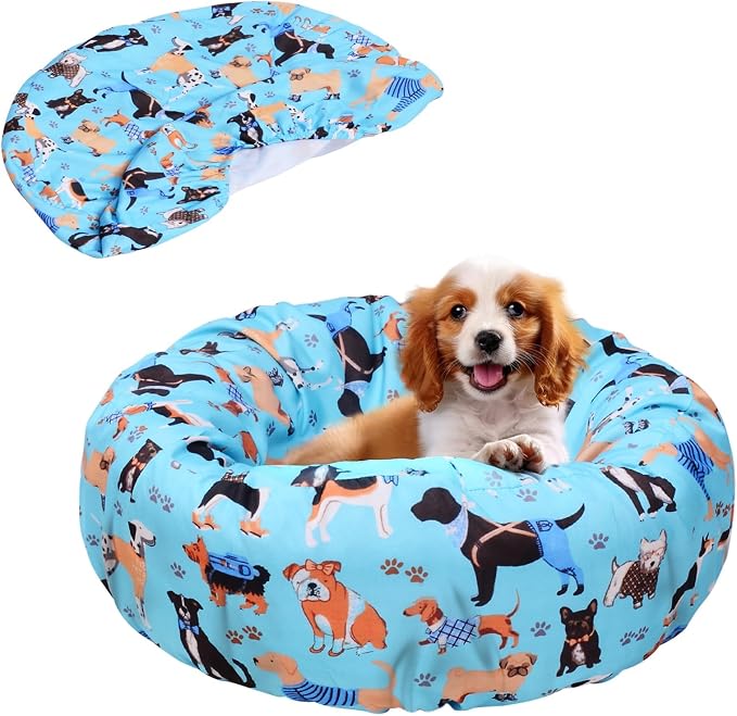 Round Replacement Dog Bed Covers Elastic Edged Washable Pet Bed Protector by Hoopttay