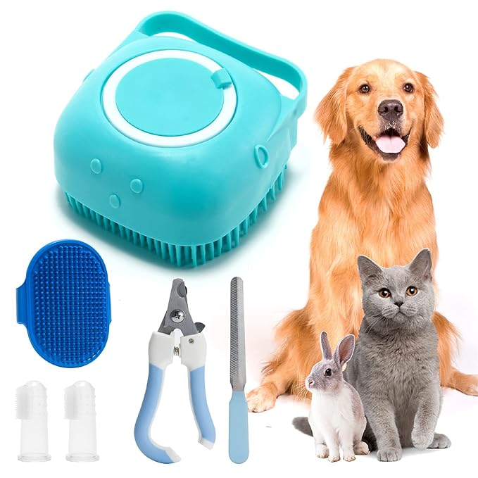 6Pcs Silicone Pet Grooming Set: Bath Massage Dispenser Brush, Finger Toothbrush - Image 7