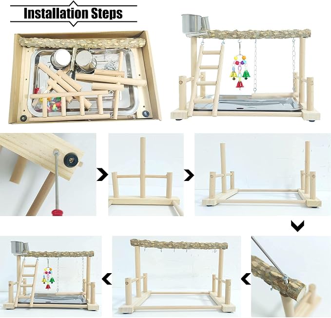 PINVNBY Bird Playground Parrot Playstand Birds Play Stand Wood Exercise Perch - Image 6