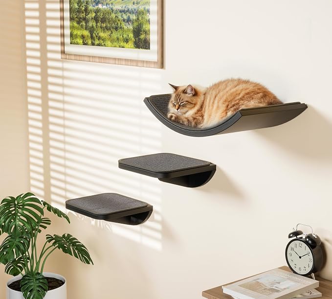 Gray Cat Wall Shelf with Grey Sisal Mat, Curved Cat Bed - Image 2
