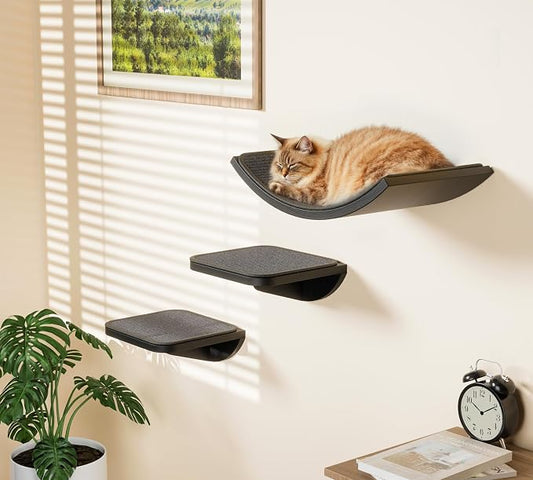 Gray Cat Wall Shelf with Grey Sisal Mat, Curved Cat Bed - Image 2