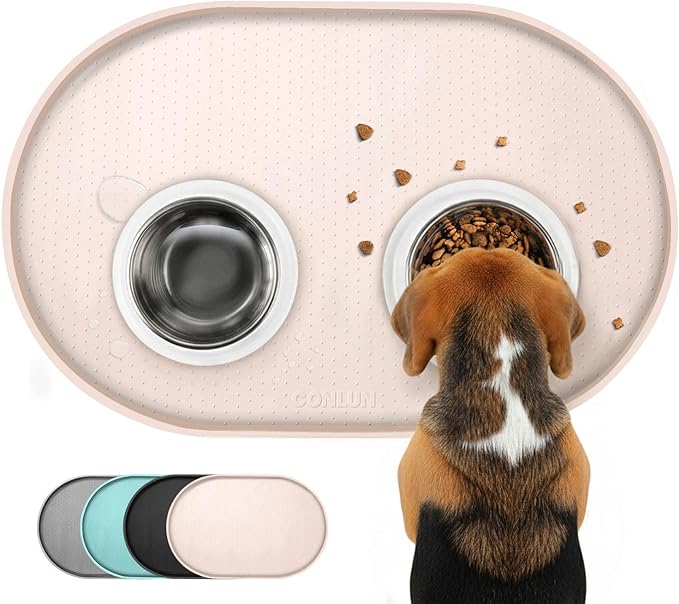 Dog Food Mat, 1/2 Inch Raised Edges Cat Feeding Mat, BPA-Free Silicone Pet Mats by Conlun