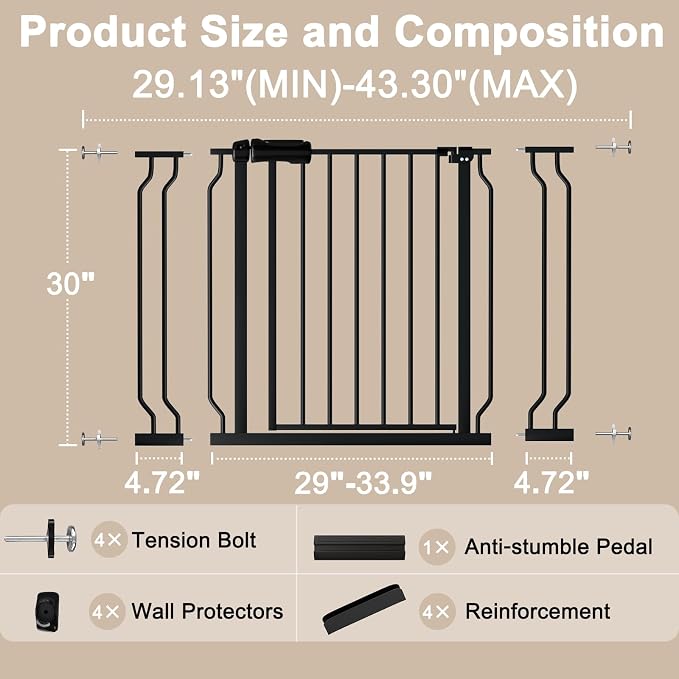 WAOWAO Baby Gate 29.13-43.3" Extra Wide Pressure Mounted Walk Through Swing - Image 2