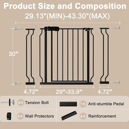 WAOWAO Baby Gate 29.13-43.3" Extra Wide Pressure Mounted Walk Through Swing - Image 2