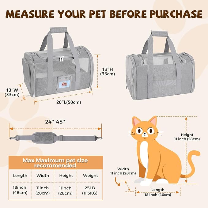 Cat Carrier Soft for Pets Up to 25 Lbs, Cat Travel Bag - Image 2