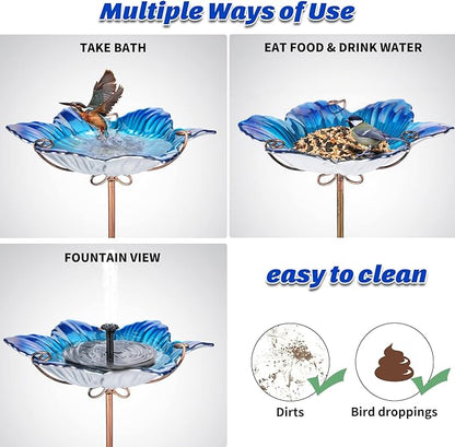 MUMTOP Bird Baths for Outdoors Glass Bird Bath Bowl Outdoor Bird Feeder Flower - Image 5