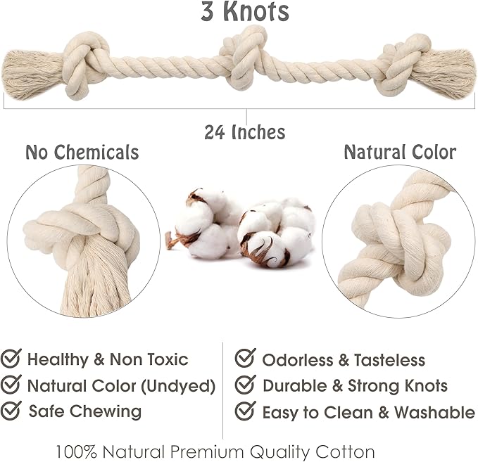 Barida Natural White Cotton Tough Dog Rope Toy - Image 3