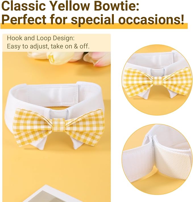Segarty Dog Bow Tie, Adjustable Yellow Plaid Bowtie Collar - Image 2