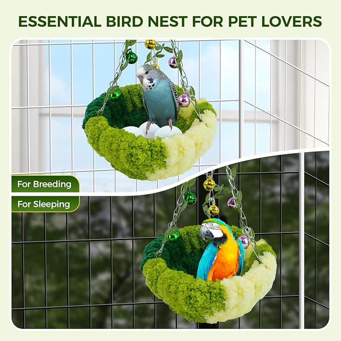 Bird Nest with Bell for Cage, Plush Hanging Bird Bed for Parakeet Indoor & - Image 4
