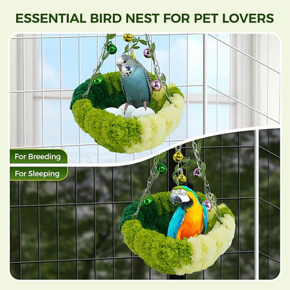 Bird Nest with Bell for Cage, Plush Hanging Bird Bed for Parakeet Indoor & - Image 4