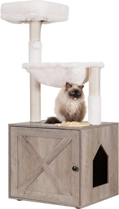 Hey-brother Cat Tree with Litter Box Enclosure, All-in-one Cat Tower by Hey-brother