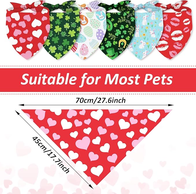 Whaline 6 Pack Valentine's Day Pet Bandanas Heart Pet Neckerchief Shamrock - Image 2