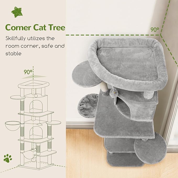 Globlazer Corner Cat Tree for Large Cats, 66inch Tall Curved Series Large Cat - Image 2