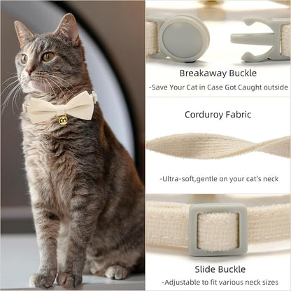 Soft Corduroy Cat Collar, Plaid Pattern, - Image 4