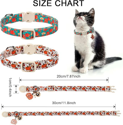 Fall Cat Collar-2Pack Autumn Kitten Collars-Halloween Breakaway Pumpkin Kitty - Image 3