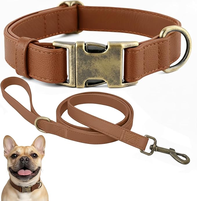 Dog Collar and Leash Set, Leather Silicone Waterproof Odor-Proof Dog Collar and by Ben+%26+Fellows